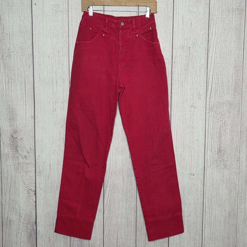 Vintage Roper Red Western Bareback Studded Long Inseam Jeans, sz 9/10 (26x35.5) - Picture 1 of 8